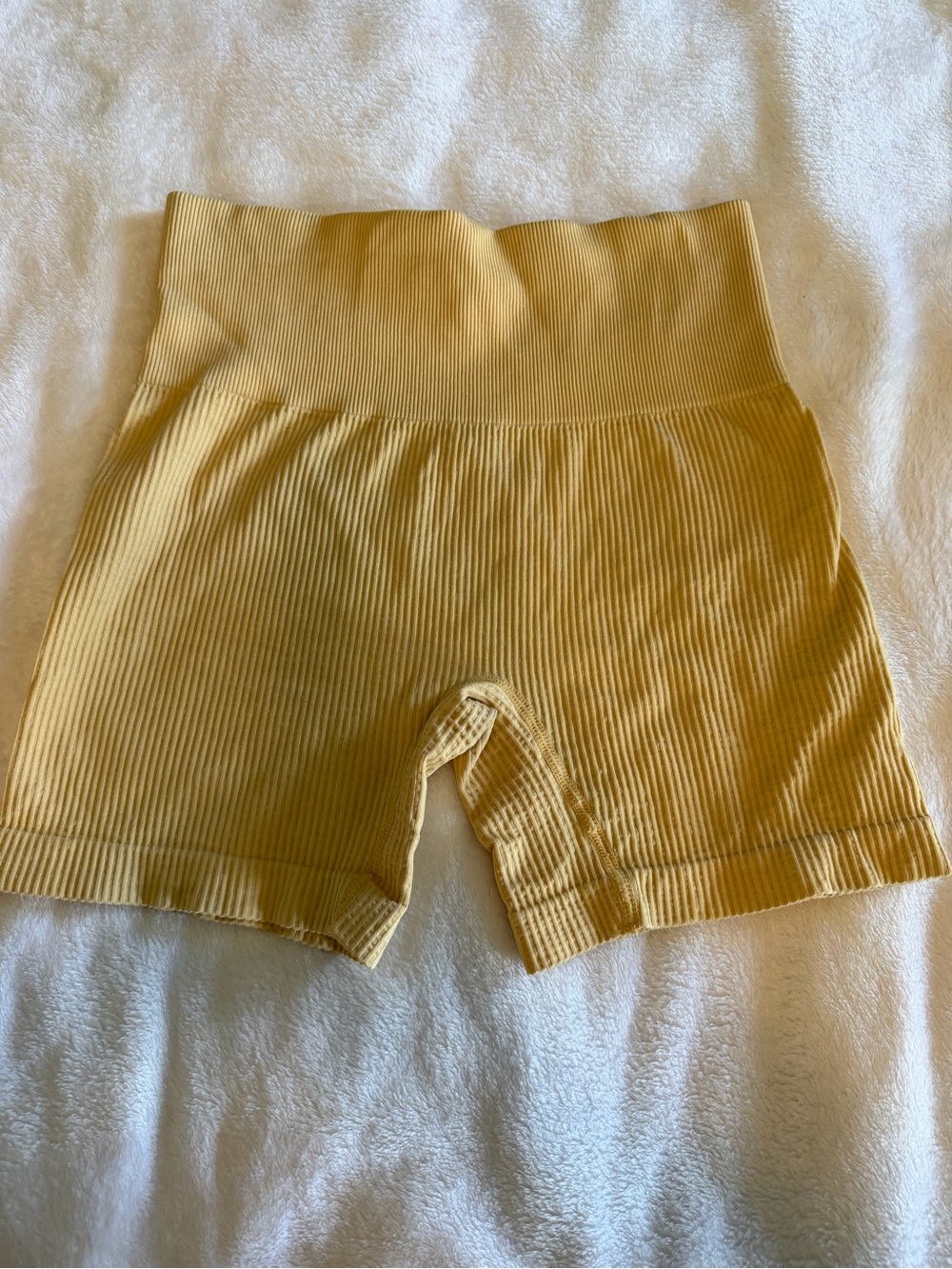 Colsie Ribbed High-Waist Bike Shorts — Mustard